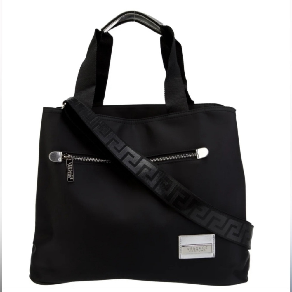 New Versace Parfums Zip Tote Shopper Shoulder Crossbody Bag Greca Key Logo - Picture 3 of 12